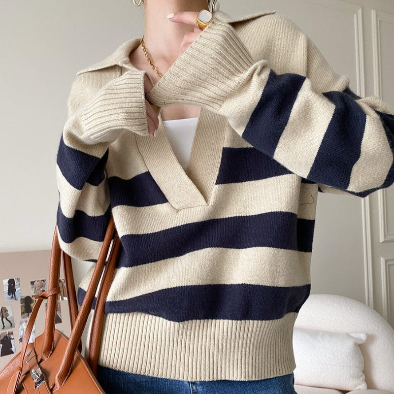 Casual Large Striped Loose Pullover Sweater-CALLISTARI
