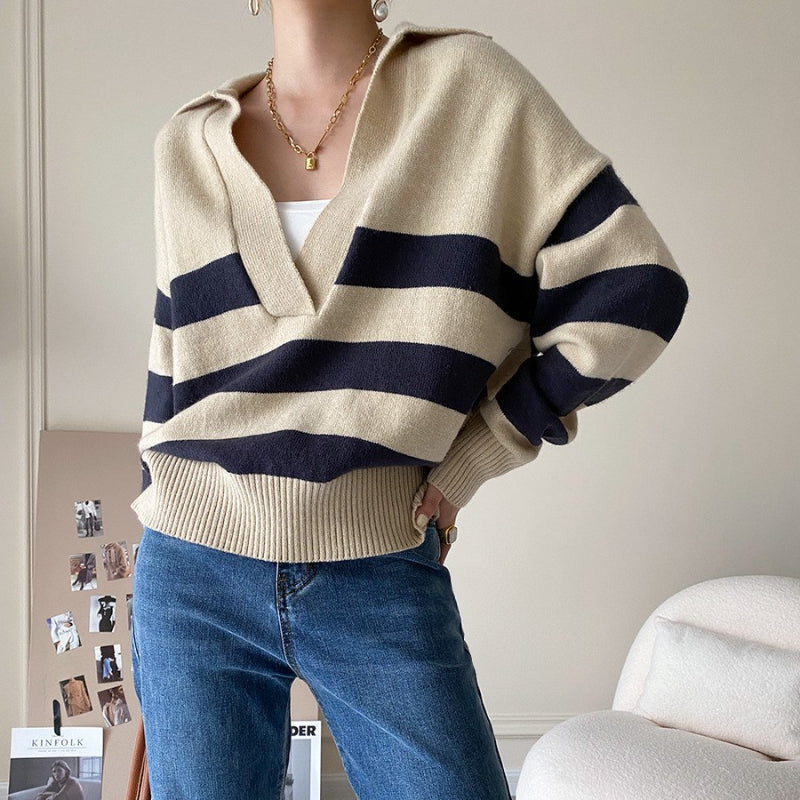 Casual Large Striped Loose Pullover Sweater-CALLISTARI