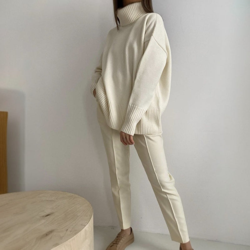 Casual Plain High Collar Knit Pullover Sweater-CALLISTARI