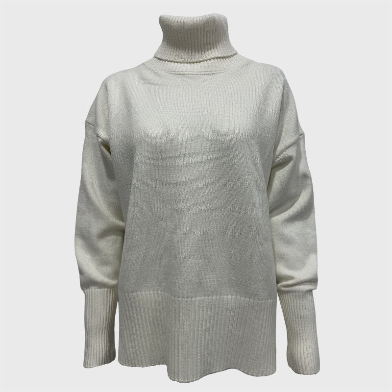 Casual Plain High Collar Knit Pullover Sweater-CALLISTARI