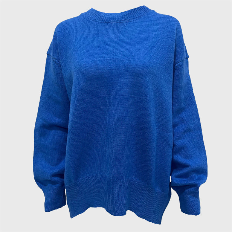 Casual Plain Knit Loose Pullover Sweater-CALLISTARI