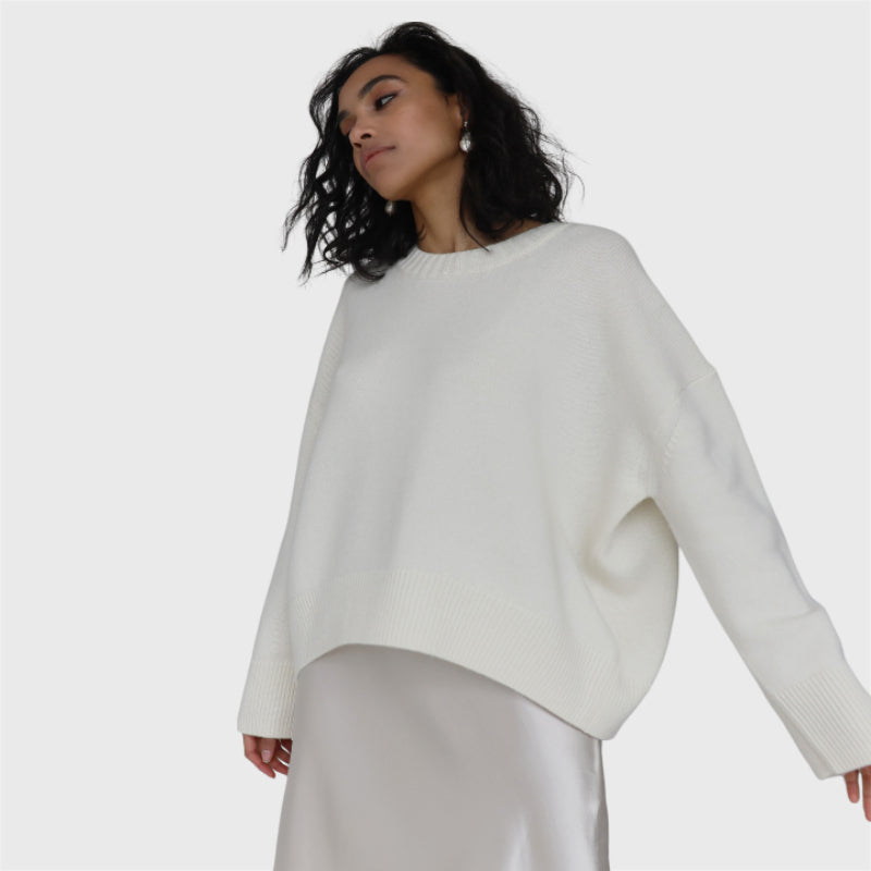 Casual Plain Knit Loose Pullover Sweater-CALLISTARI