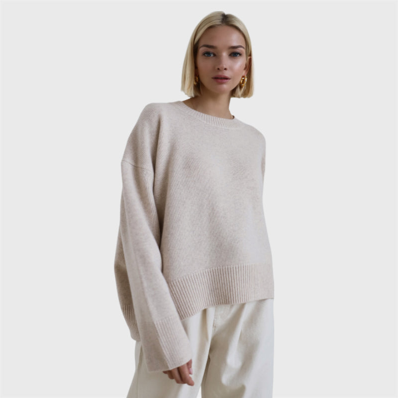 Casual Plain Knit Loose Pullover Sweater-CALLISTARI