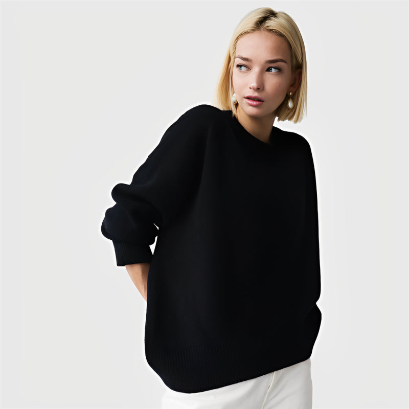 Casual Plain Knit Loose Pullover Sweater-CALLISTARI