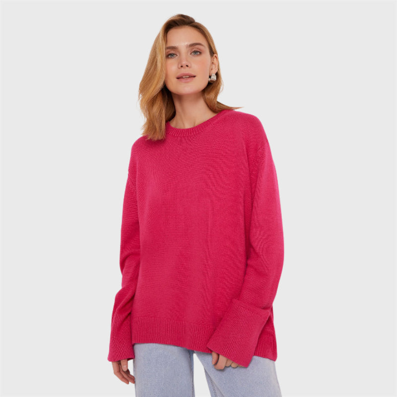 Casual Plain Knit Loose Pullover Sweater-CALLISTARI
