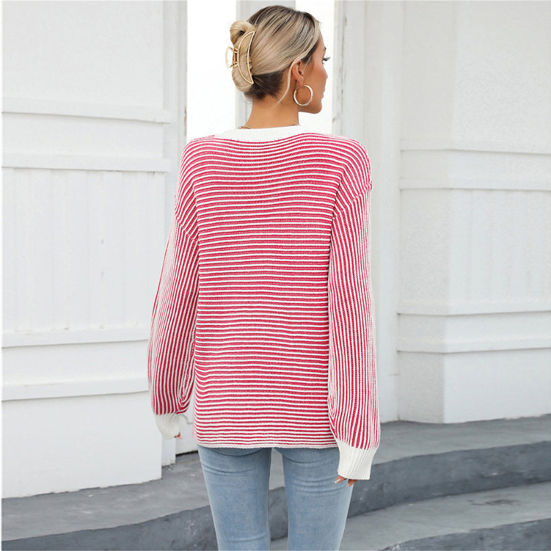 Casual Striped Loose Pullover Sweater-CALLISTARI