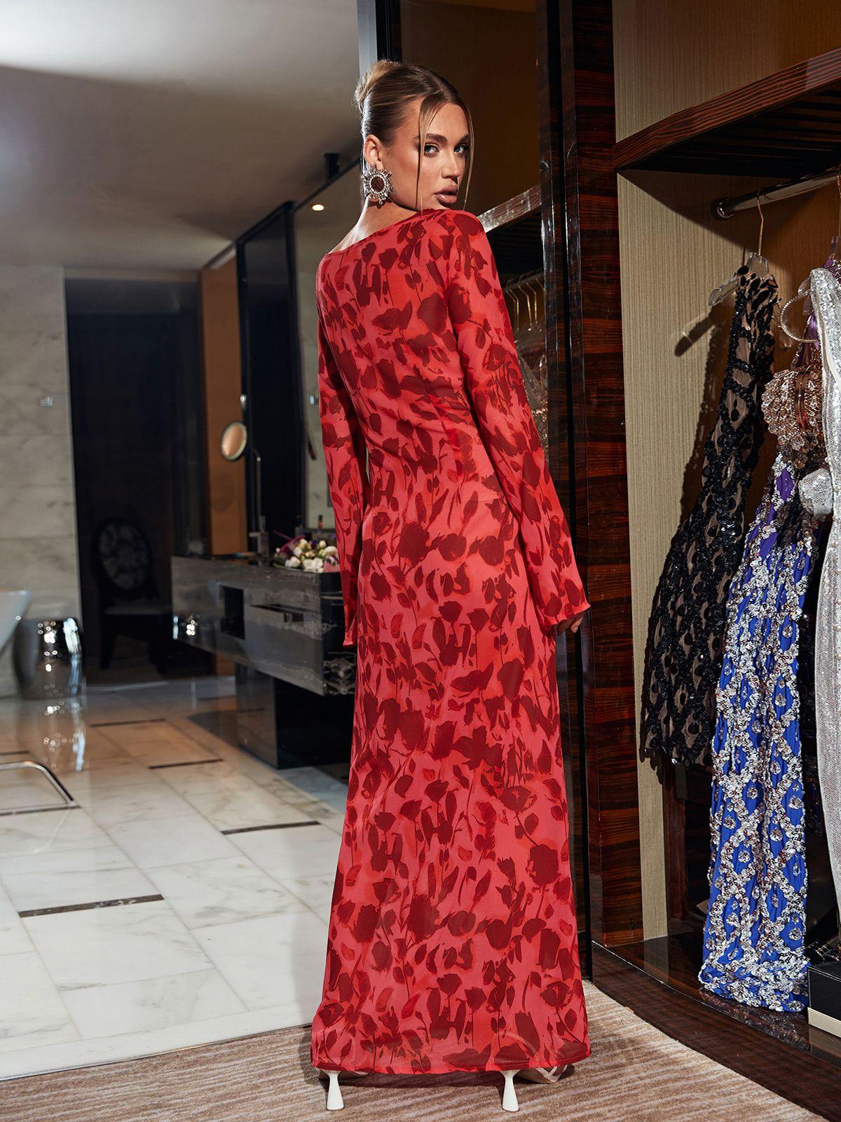 Cecily Long Sleeve Rose Printed Maxi Dress - Mew Mews