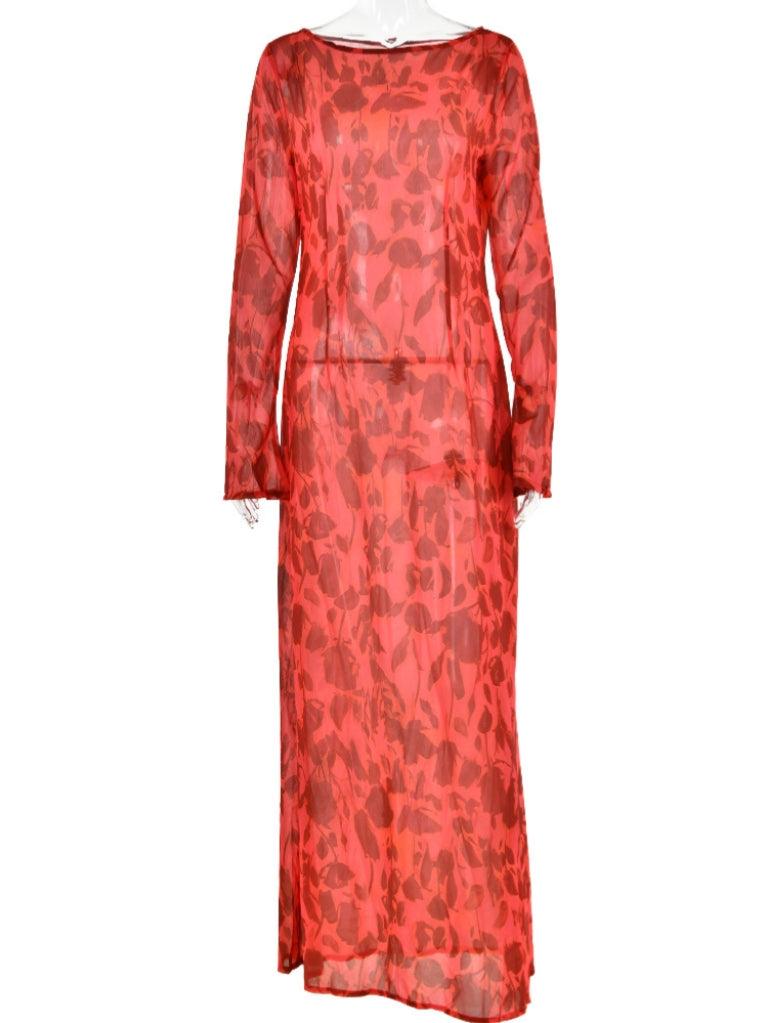 Cecily Long Sleeve Rose Printed Maxi Dress - Mew Mews
