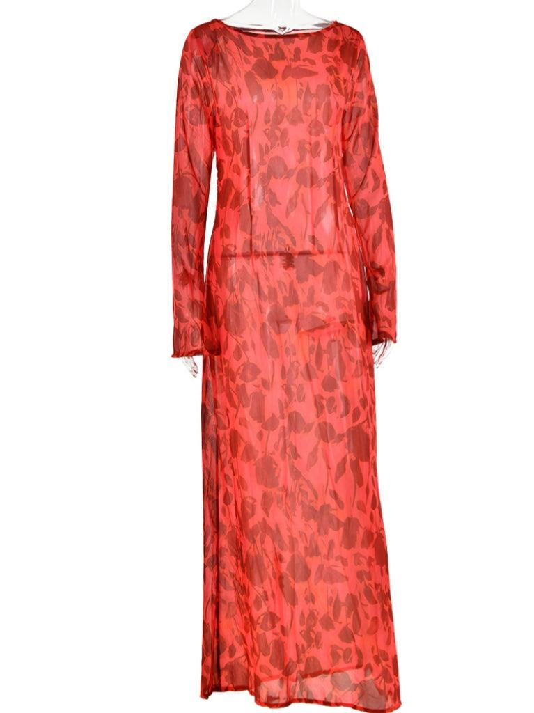 Cecily Long Sleeve Rose Printed Maxi Dress - Mew Mews