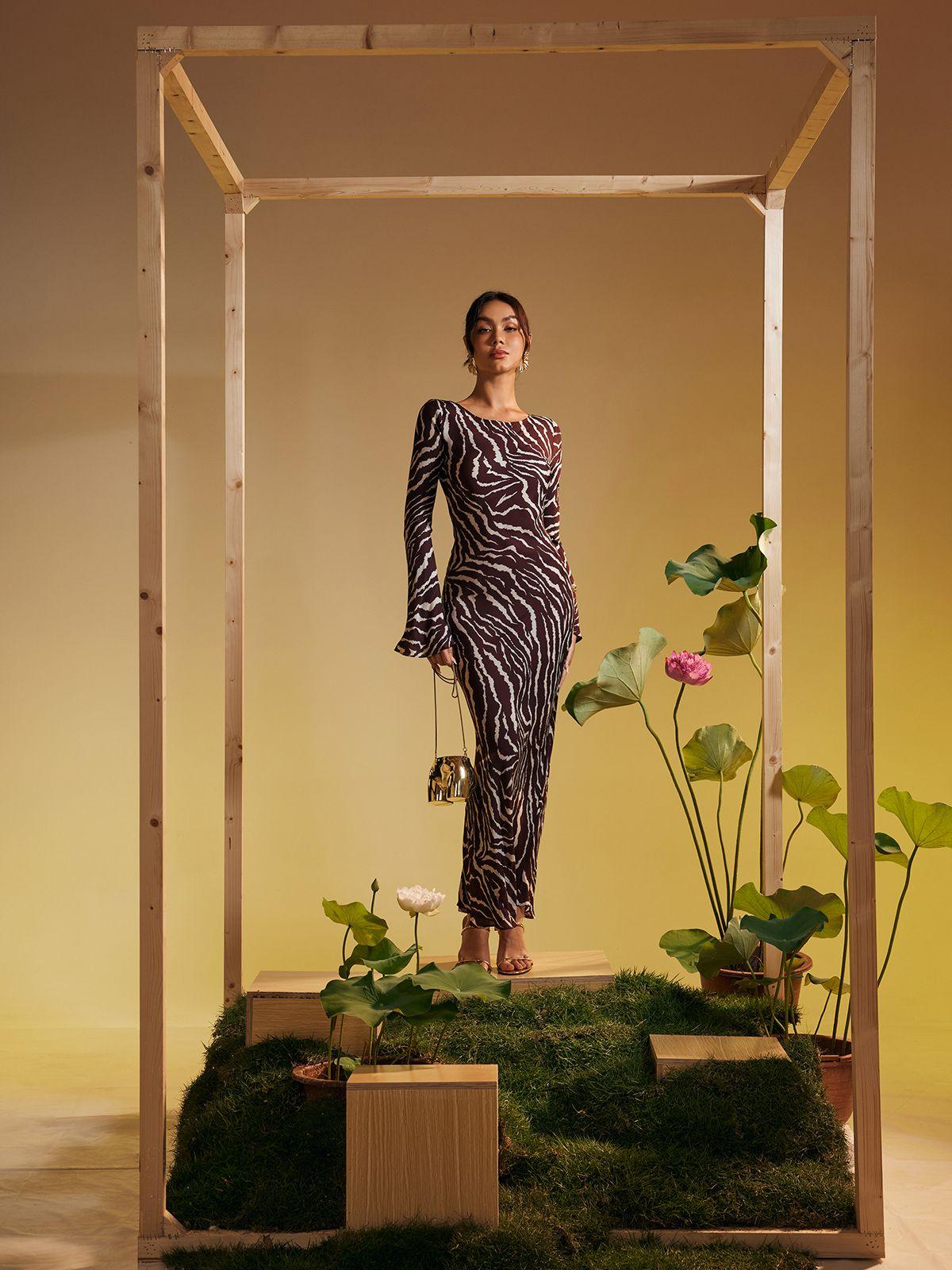 Cecily Long Sleeve Tiger Printed Maxi Dress - Mew Mews