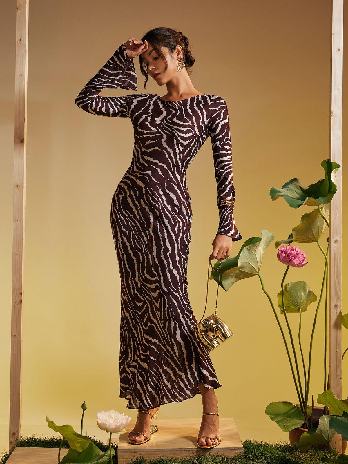 Cecily Long Sleeve Tiger Printed Maxi Dress - Mew Mews