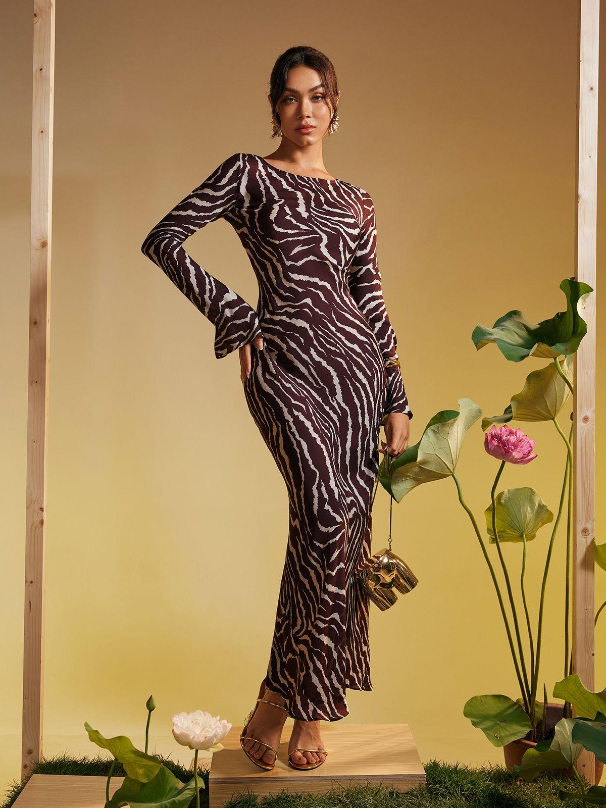 Cecily Long Sleeve Tiger Printed Maxi Dress - Mew Mews