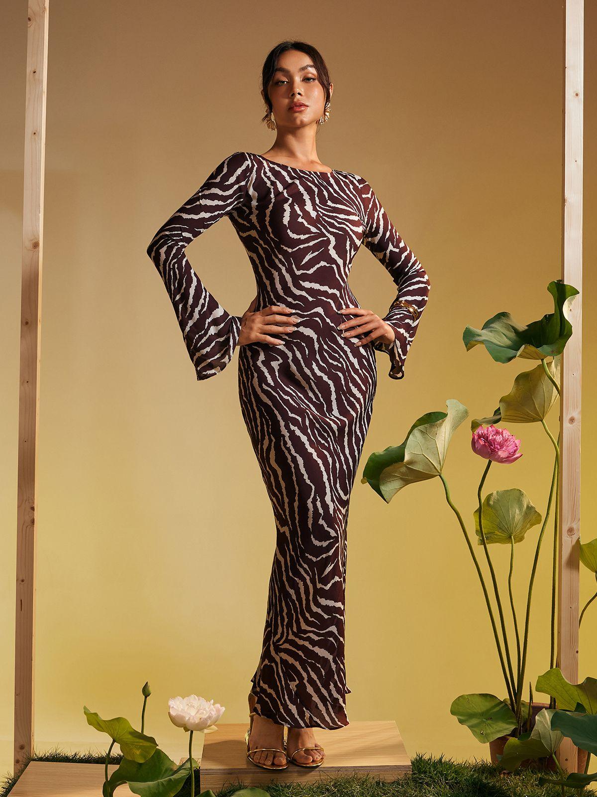 Cecily Long Sleeve Tiger Printed Maxi Dress - Mew Mews