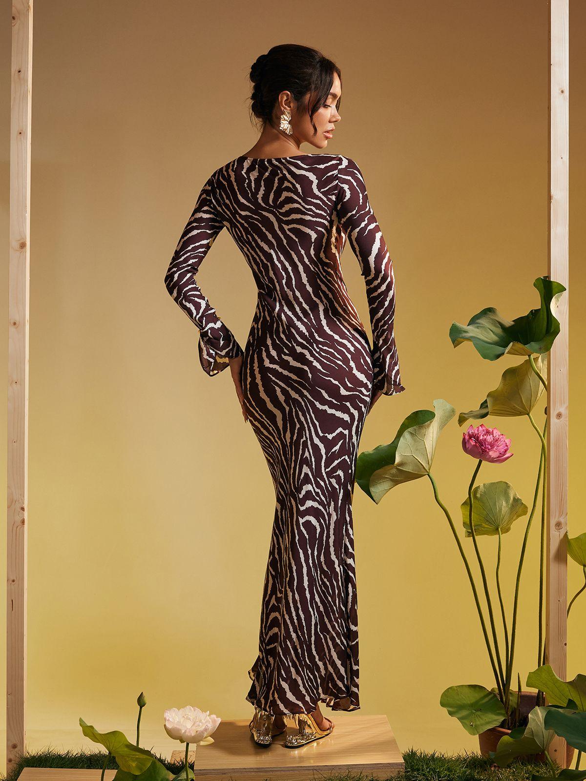 Cecily Long Sleeve Tiger Printed Maxi Dress - Mew Mews