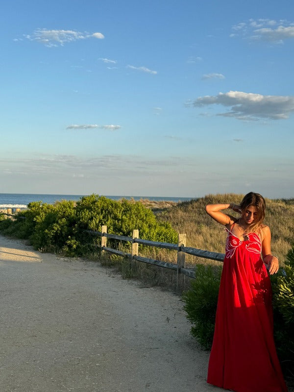 Callistari Embroidered Fish Spaghetti Strap Midi Dress-CALLISTARI