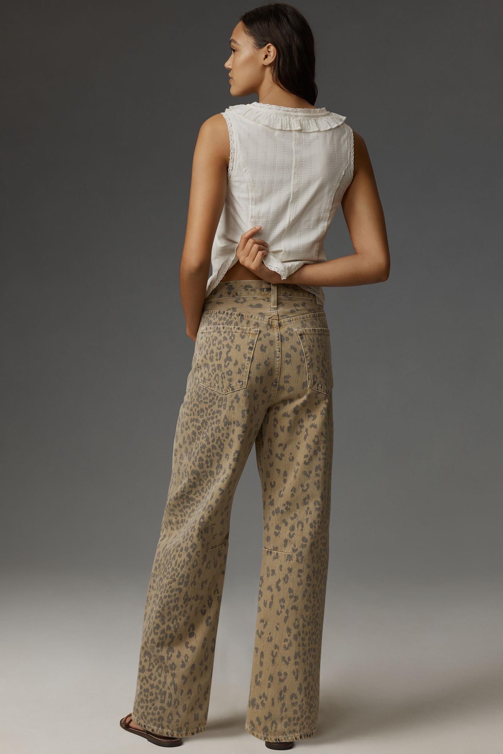 Floral high-waisted wide-leg cuffed jeans