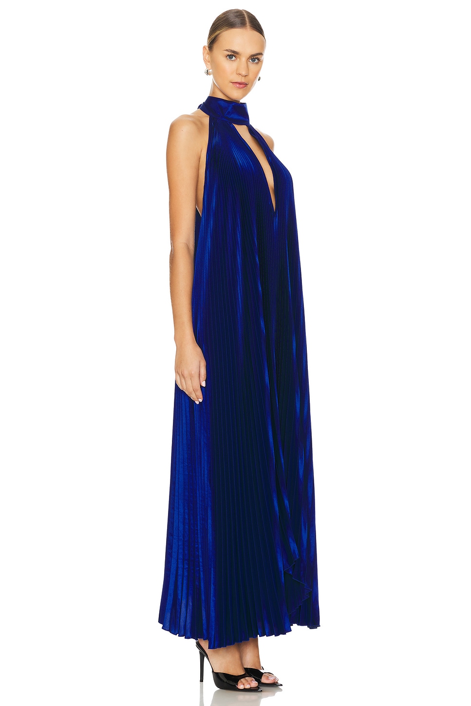Velvet pleated maxi opera gown