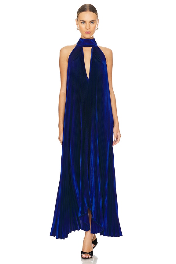 Velvet pleated maxi opera gown