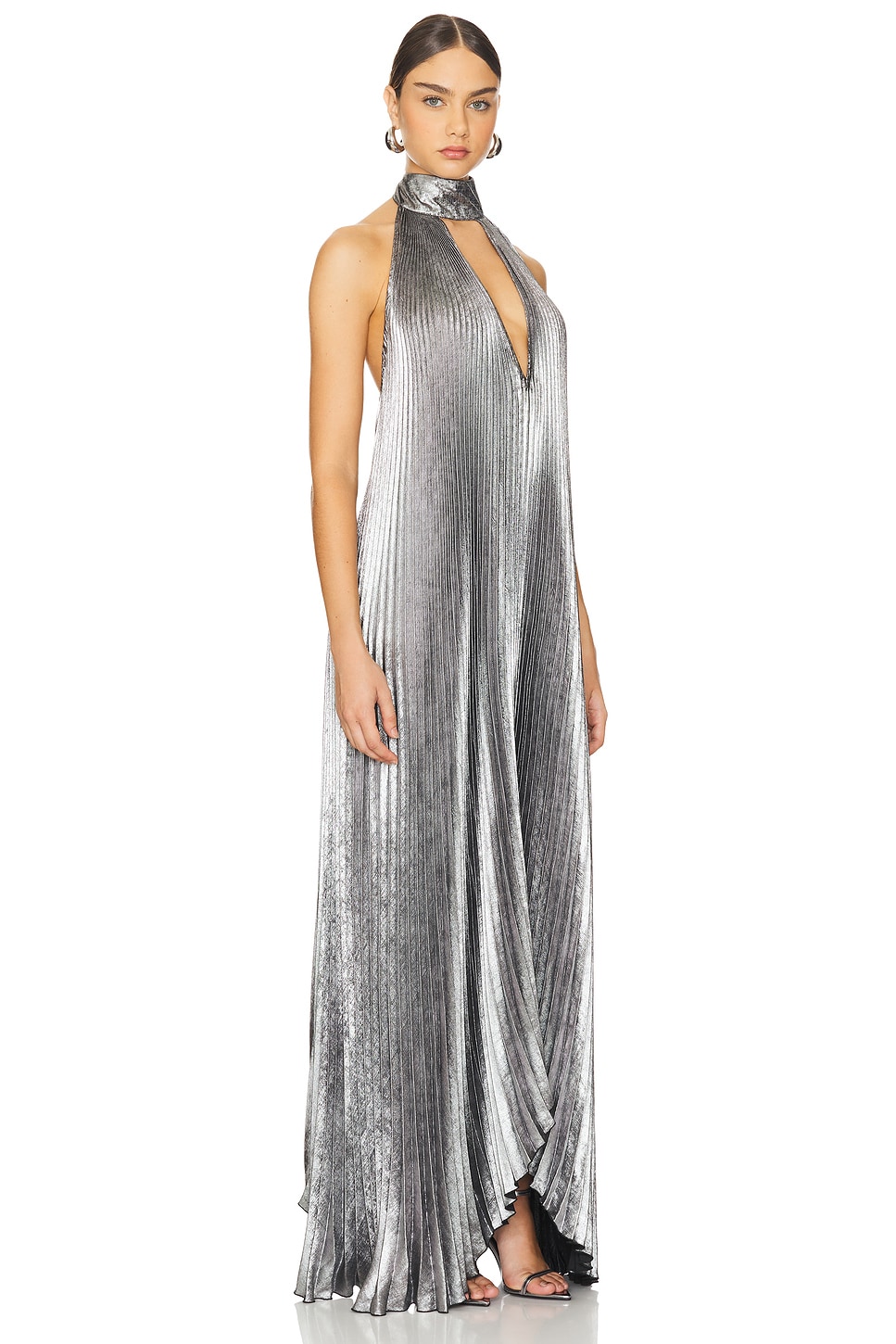 Velvet pleated maxi opera gown