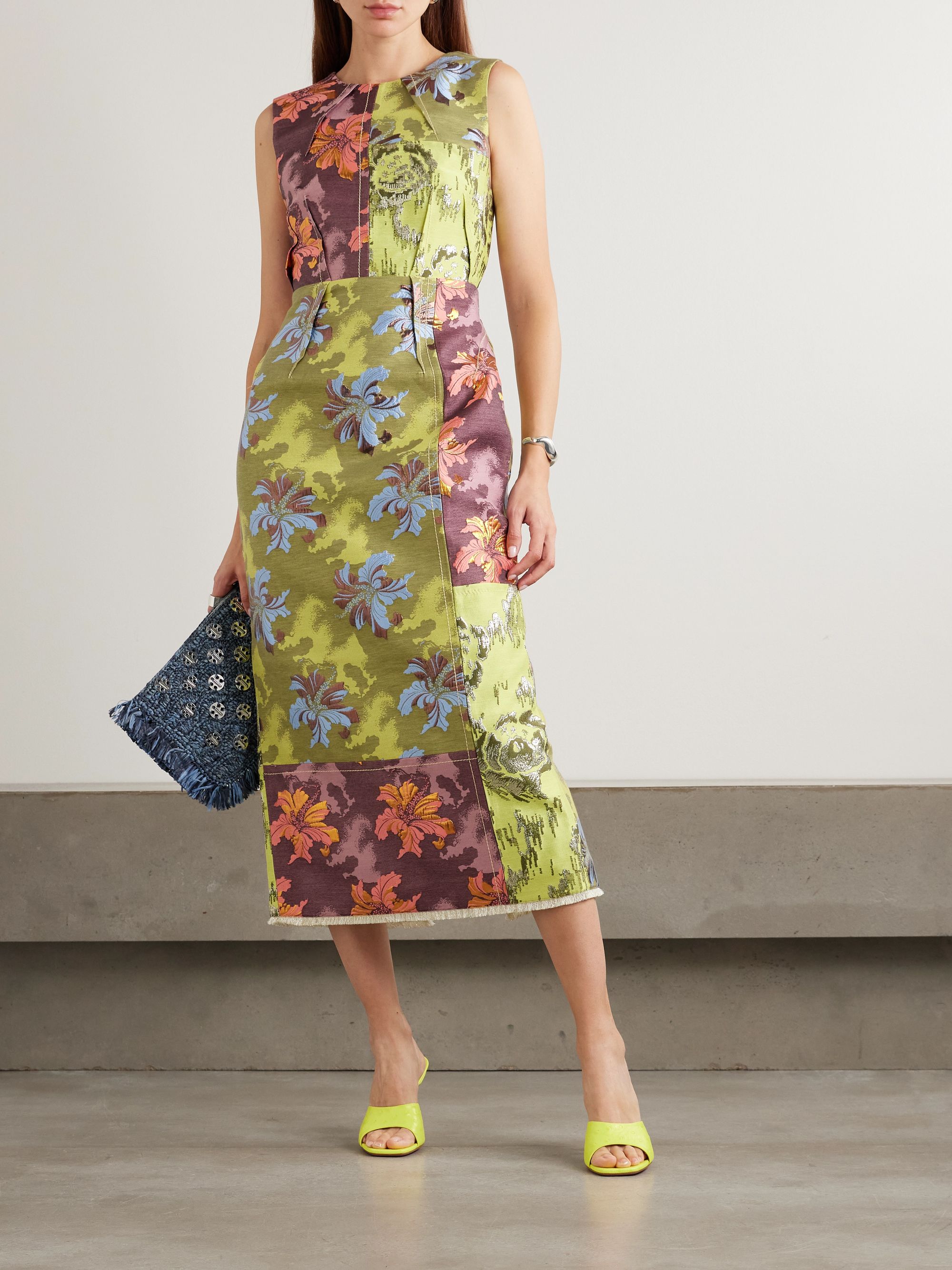 Floral - Patchwork Sleeveless Midi Dress