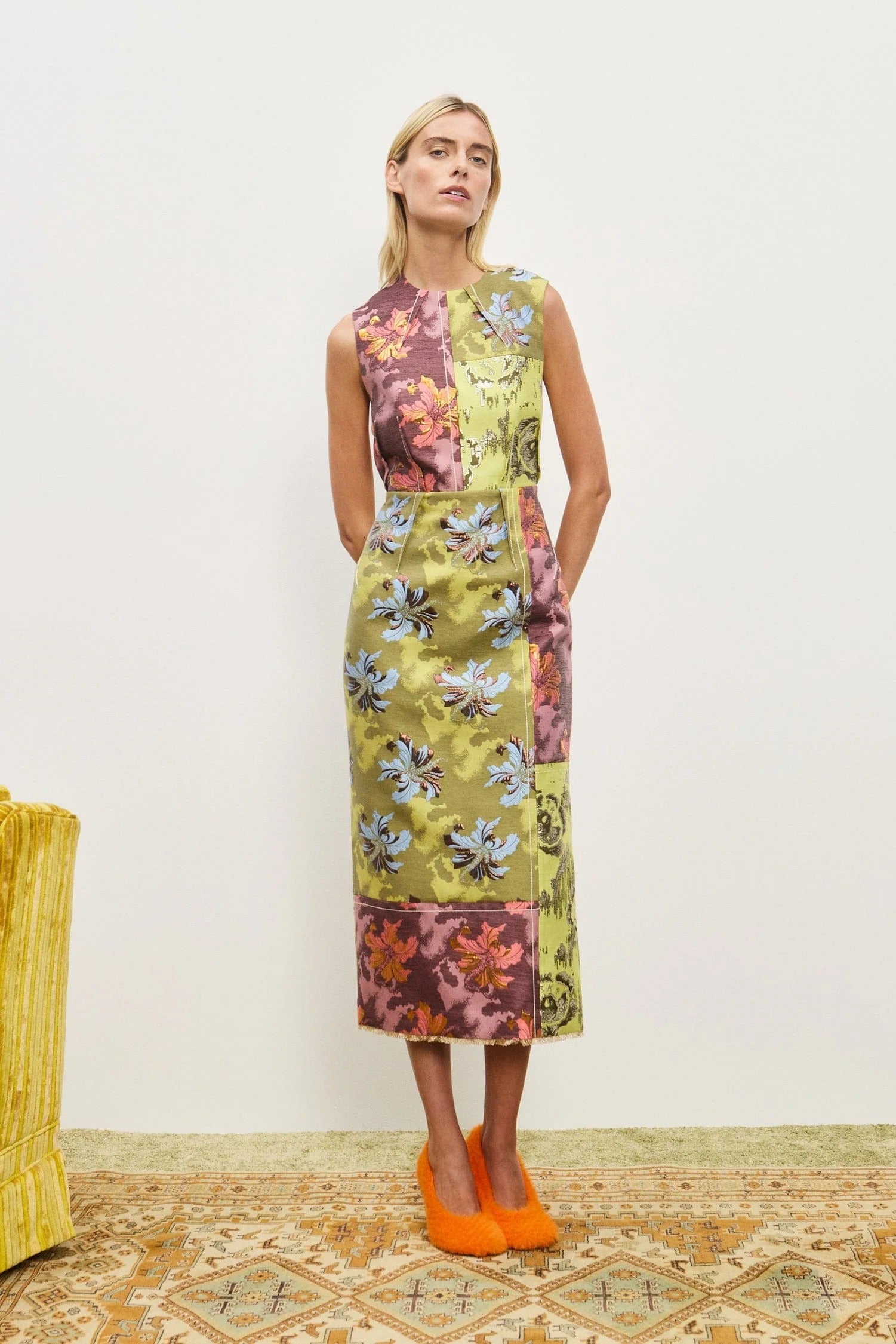 Floral - Patchwork Sleeveless Midi Dress