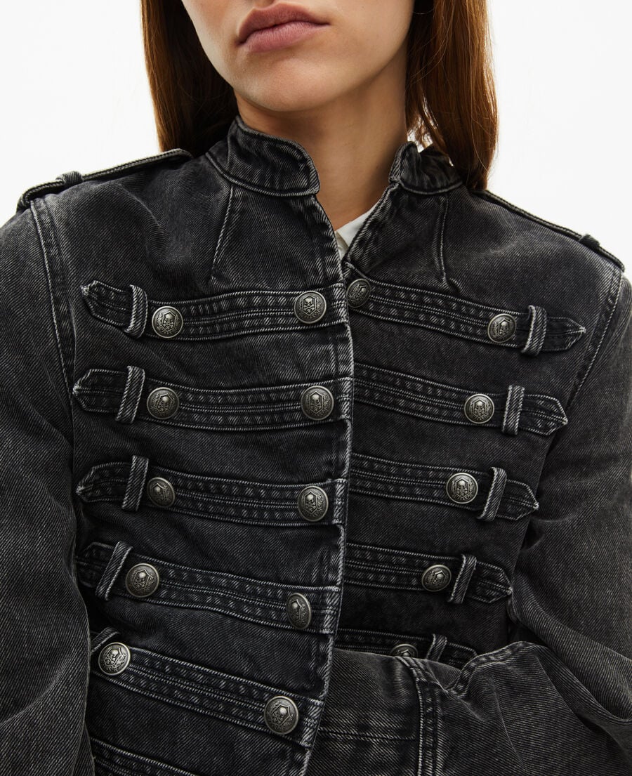 Black Denim Military - Style Jacket