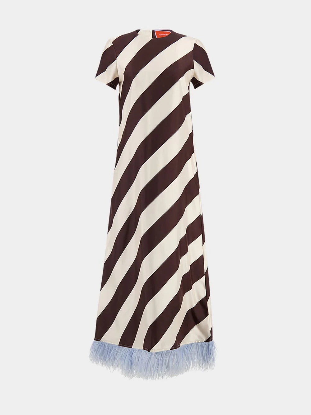 Chic Contrast Feather - Trim Diagonal Stripe Dress