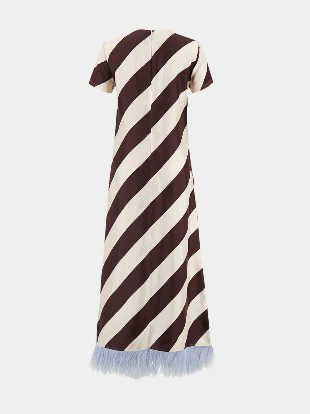 Chic Contrast Feather - Trim Diagonal Stripe Dress