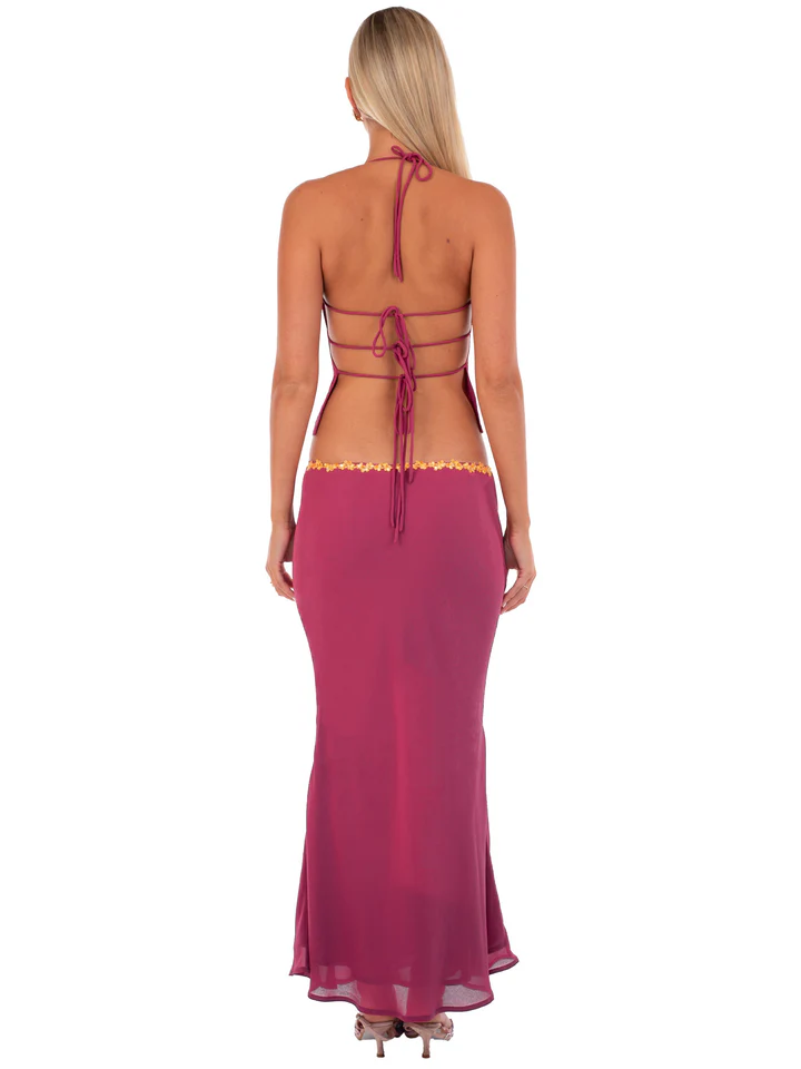 Glam Sequin - Trim Halter Crop Top & Maxi Skirt Set