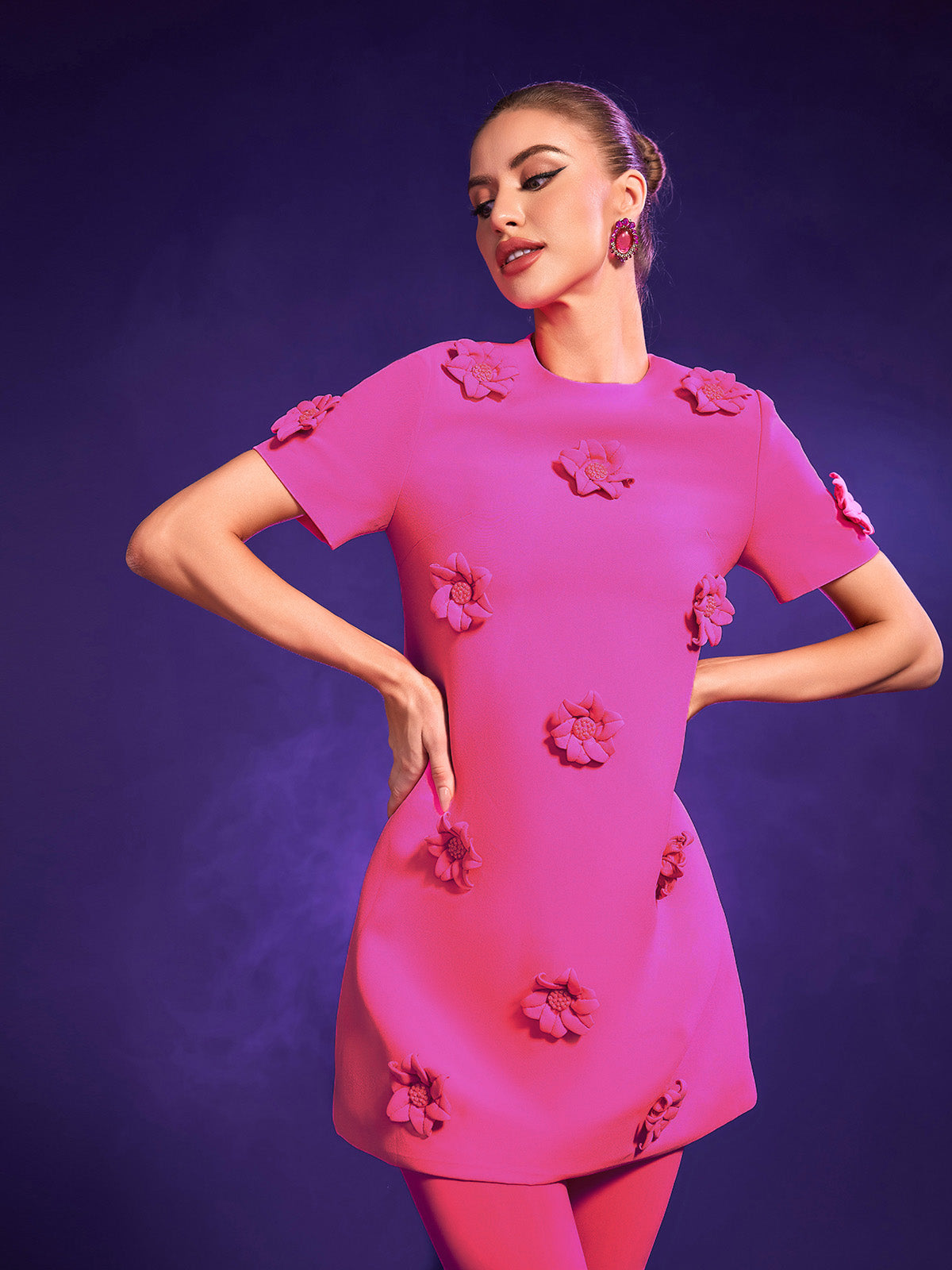 Dashiell Short Sleeve Floral Embellished Mini Dress - Mew Mews