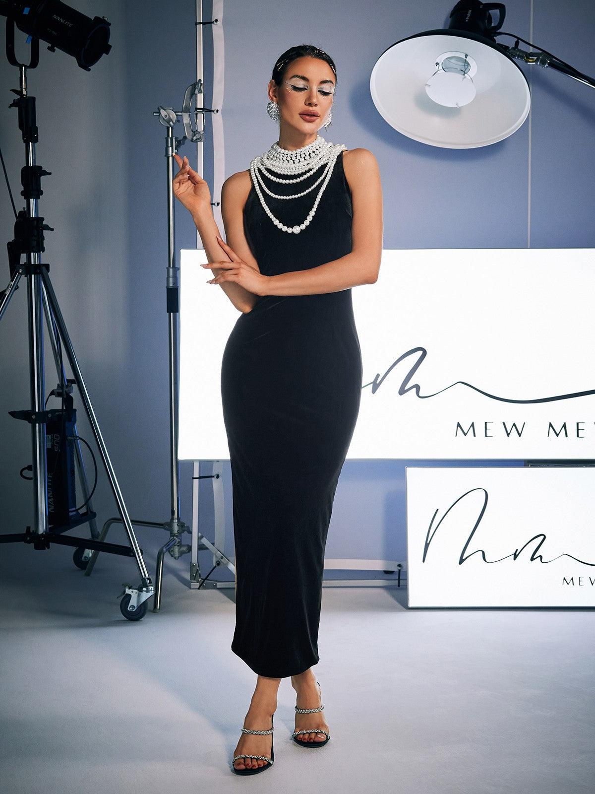 Dustin High Neck Pearl Embellished Maxi Dress - Mew Mews