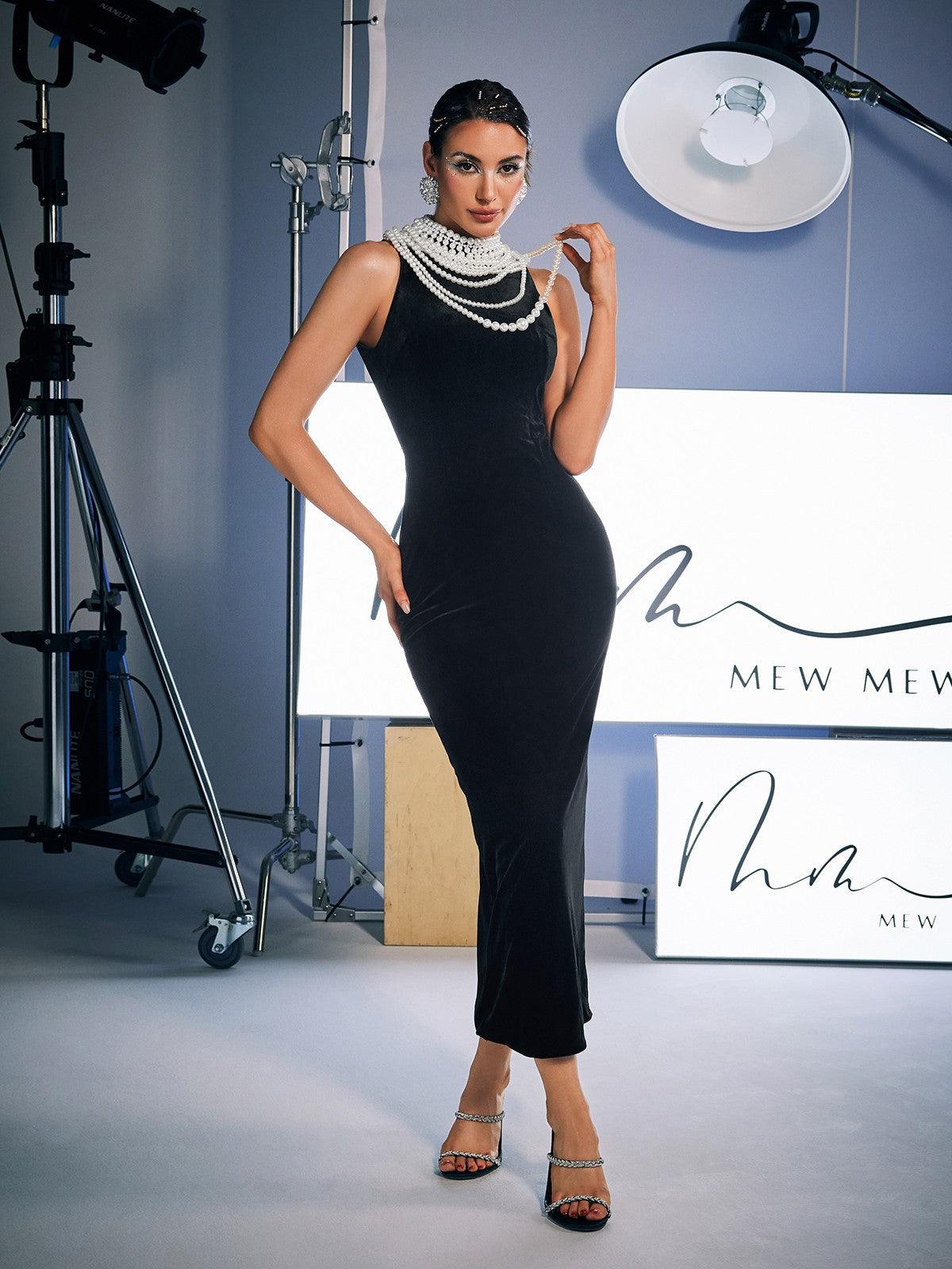 Dustin High Neck Pearl Embellished Maxi Dress - Mew Mews