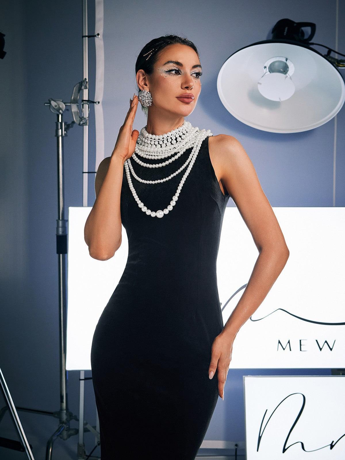 Dustin High Neck Pearl Embellished Maxi Dress - Mew Mews