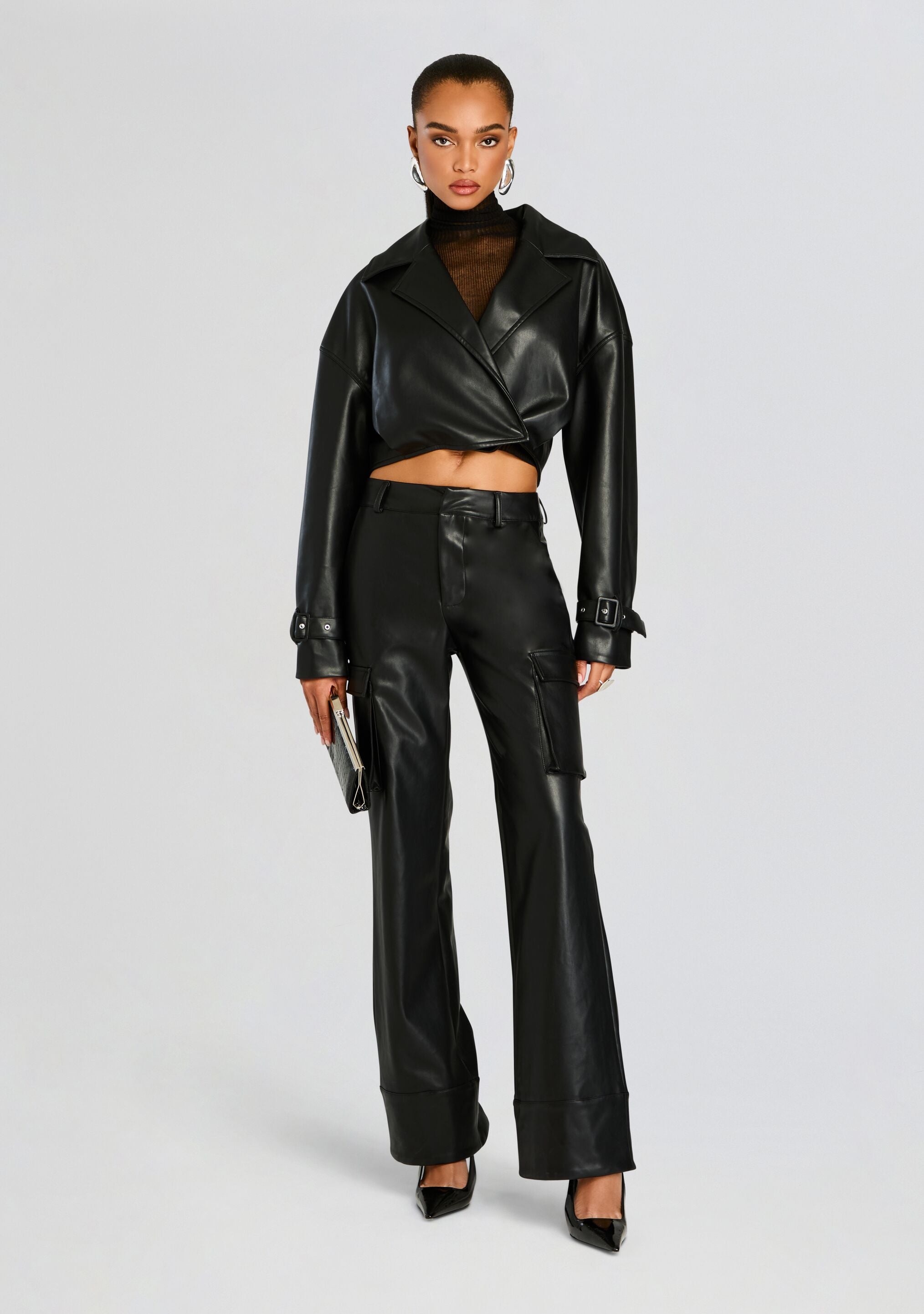 Koda Vegan Leather Cropped Trench-CALLISTARI