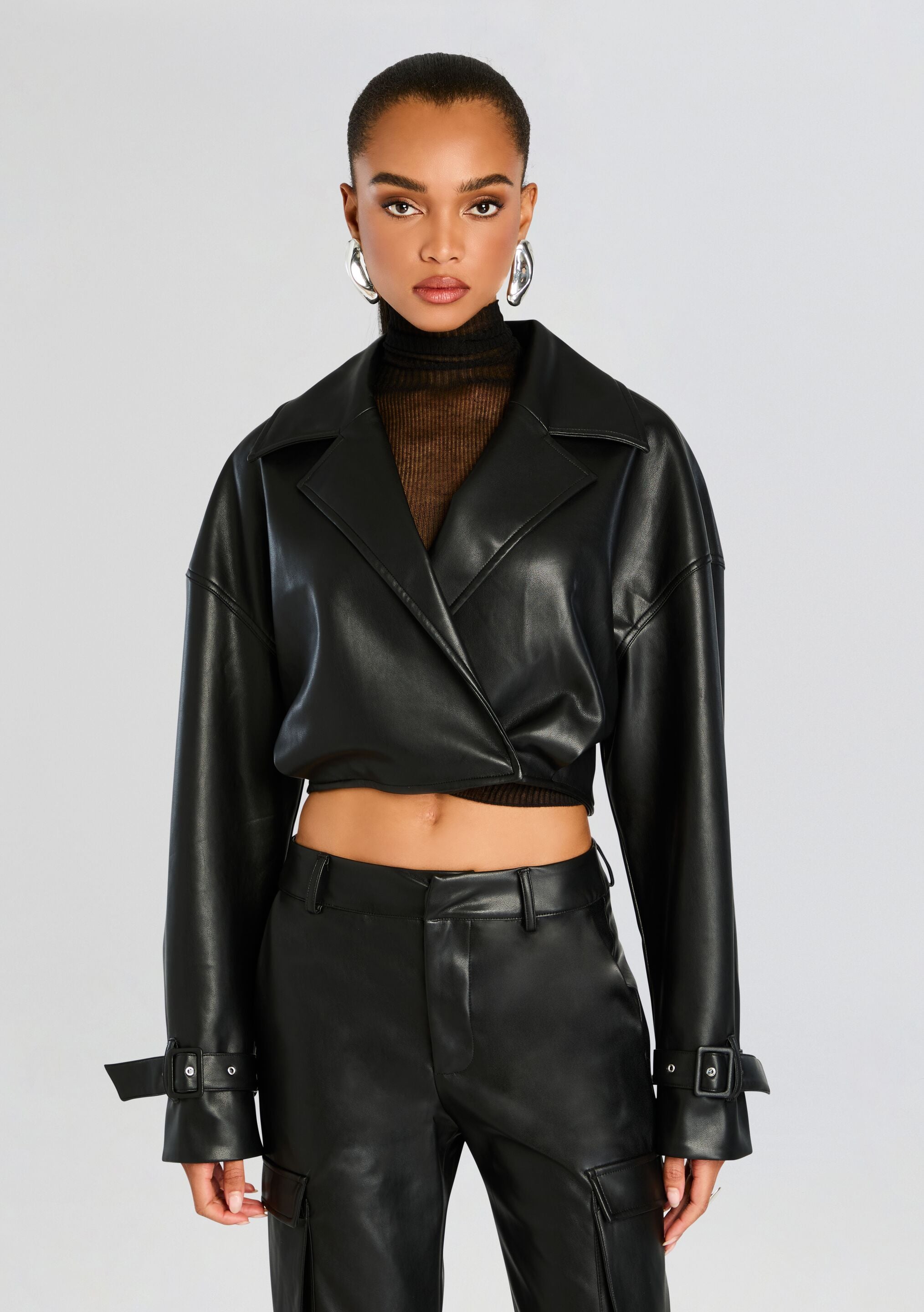 Koda Vegan Leather Cropped Trench-CALLISTARI