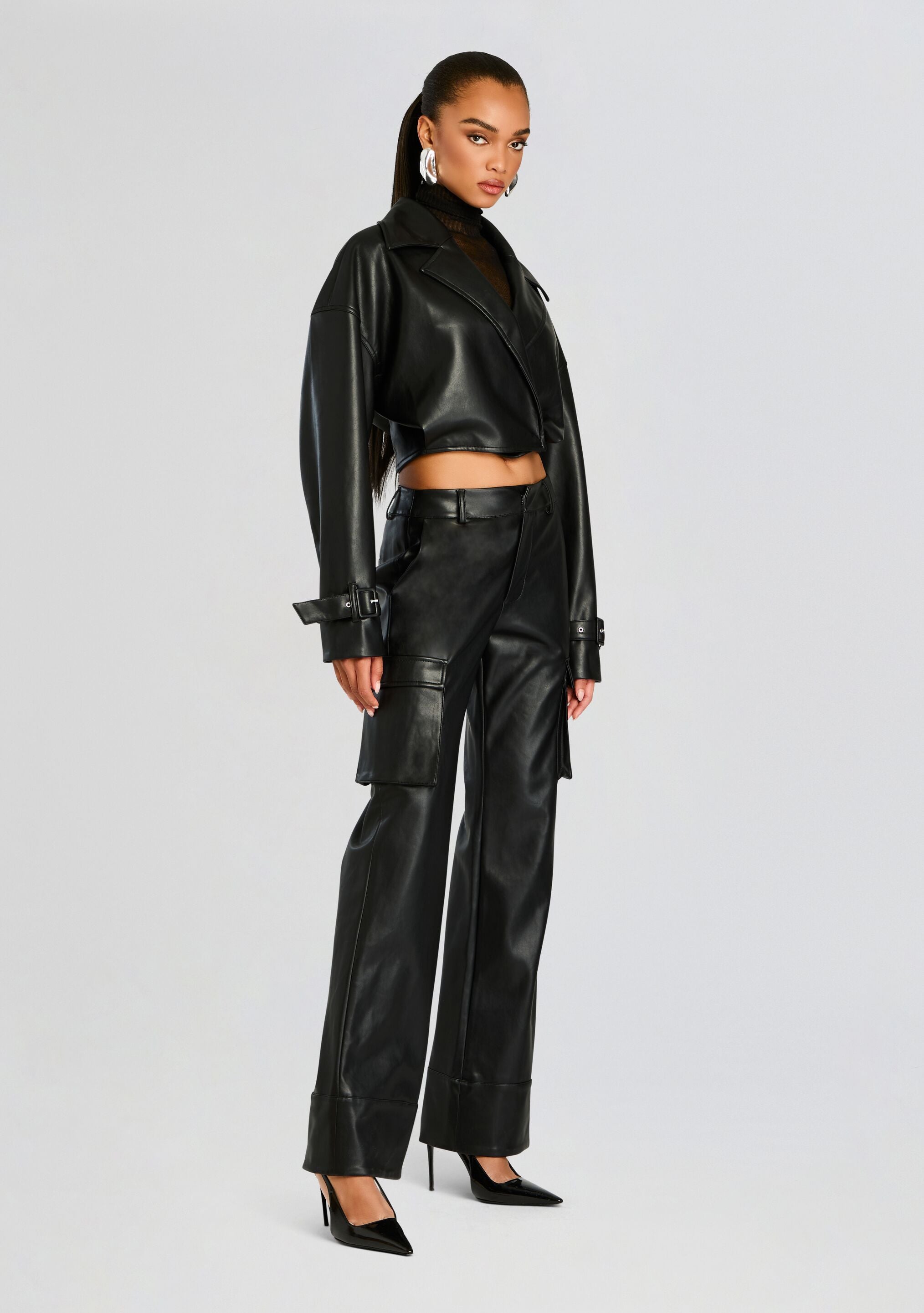 Koda Vegan Leather Cropped Trench-CALLISTARI