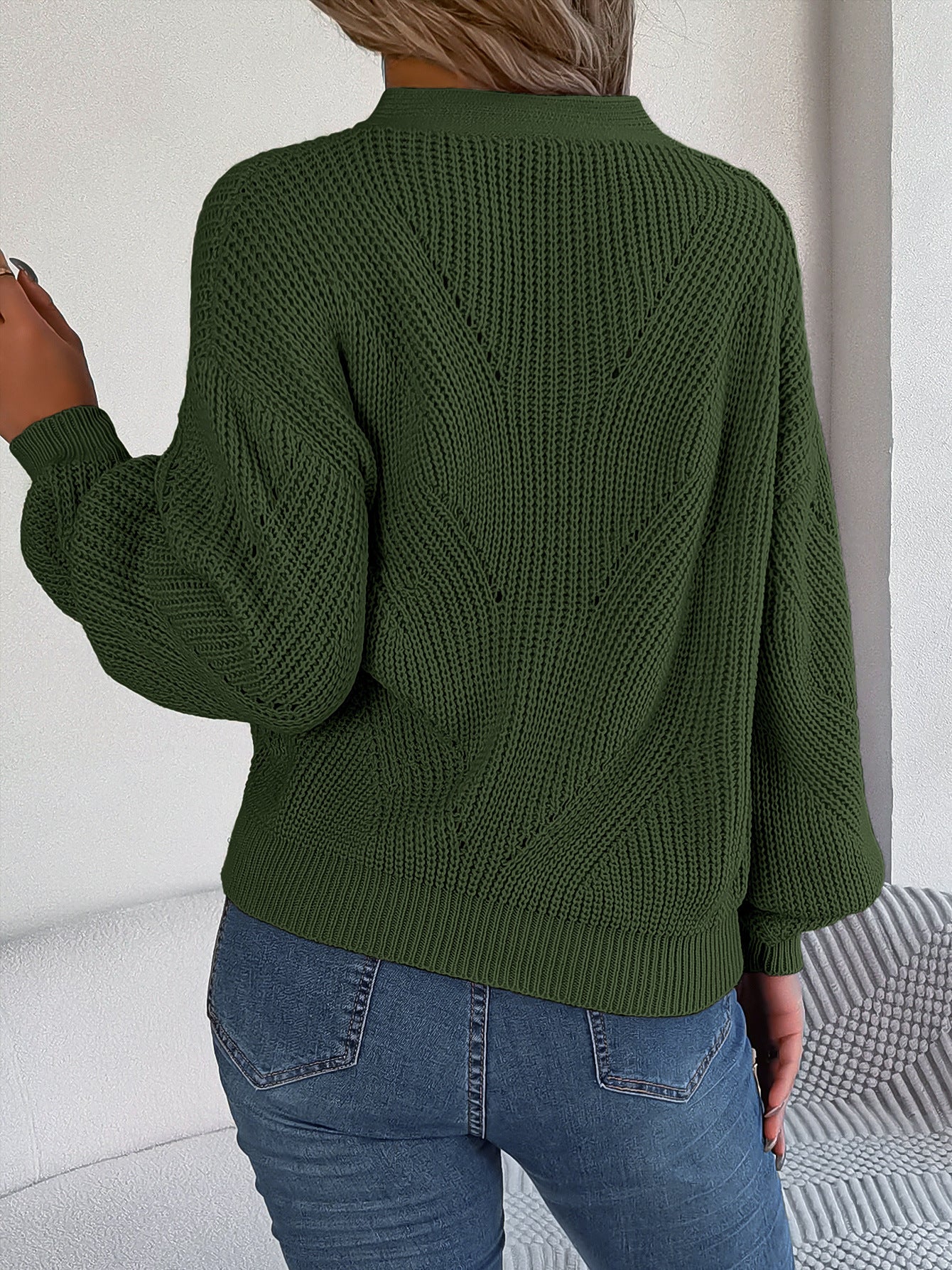 Elegant Hollow Out Buttoned Lantern Sleeve Sweater-CALLISTARI