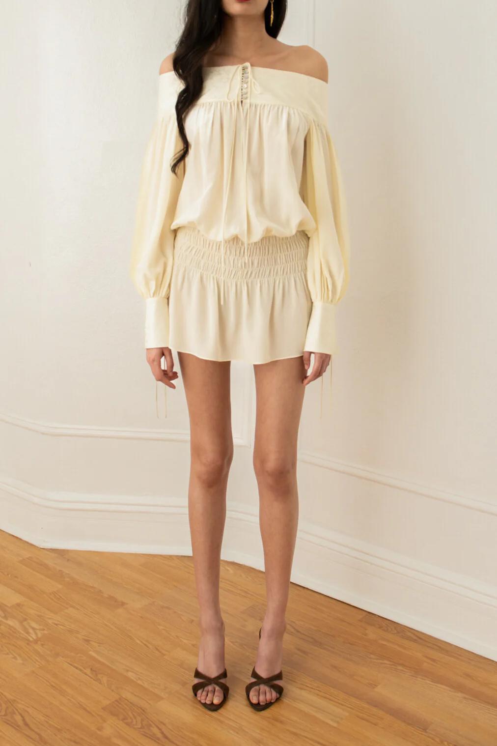 Creamy Off Shoulder Dress-aritzao