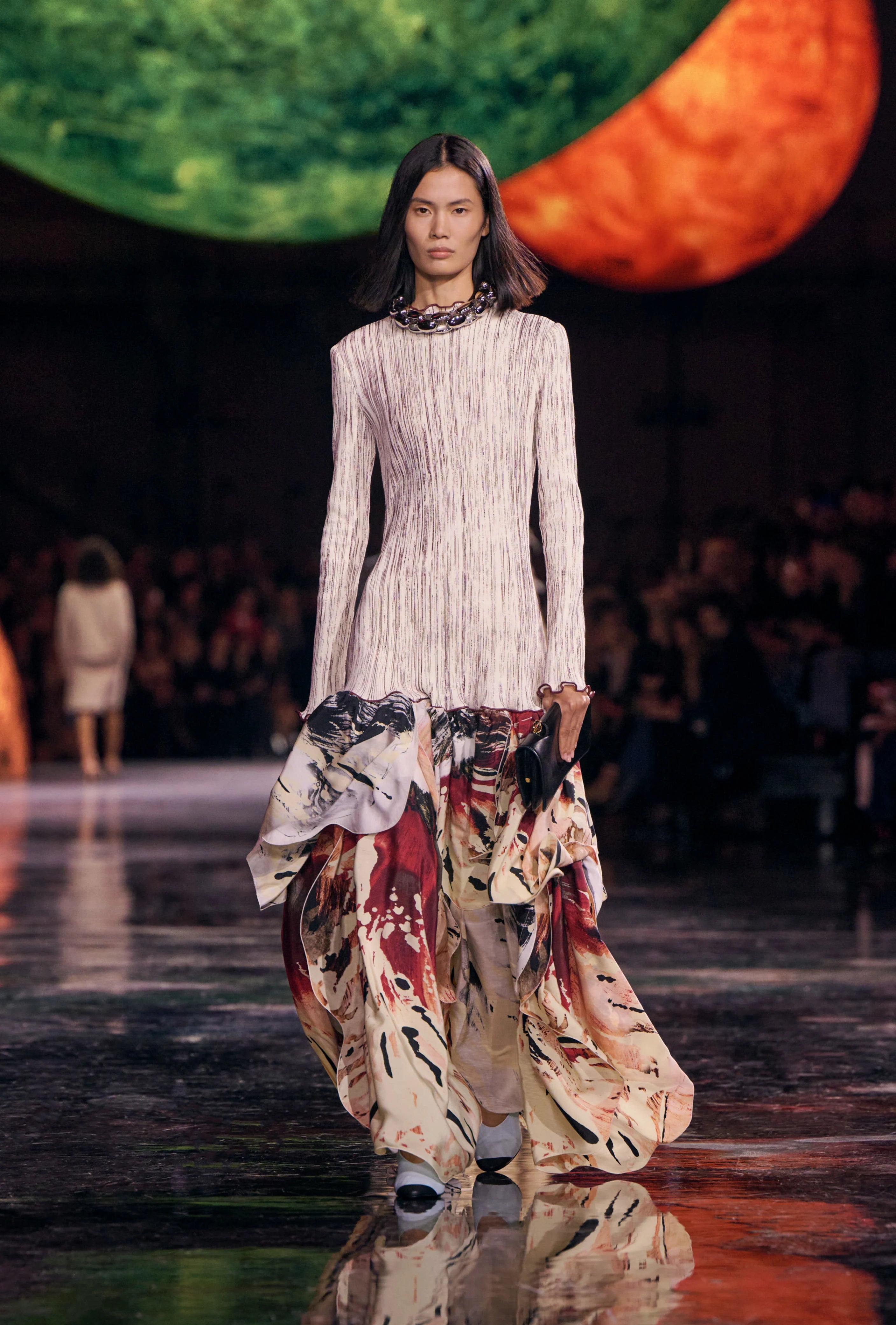 Abstract floral ruffled maxi skirt