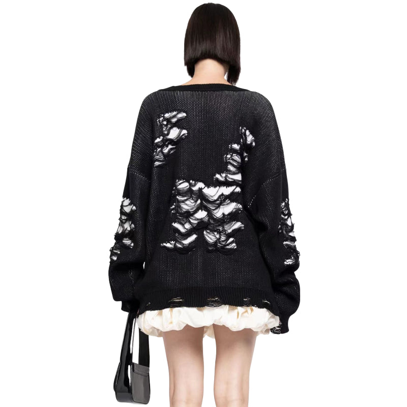 Fashionable Ripped Long Sleeve Loose Sweater-CALLISTARI