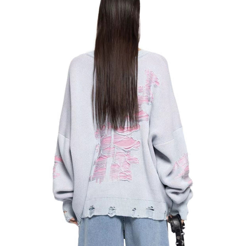 Fashionable Ripped Long Sleeve Loose Sweater-CALLISTARI