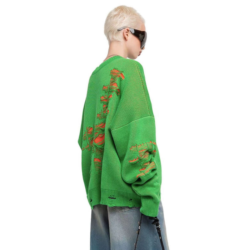Fashionable Ripped Long Sleeve Loose Sweater-CALLISTARI
