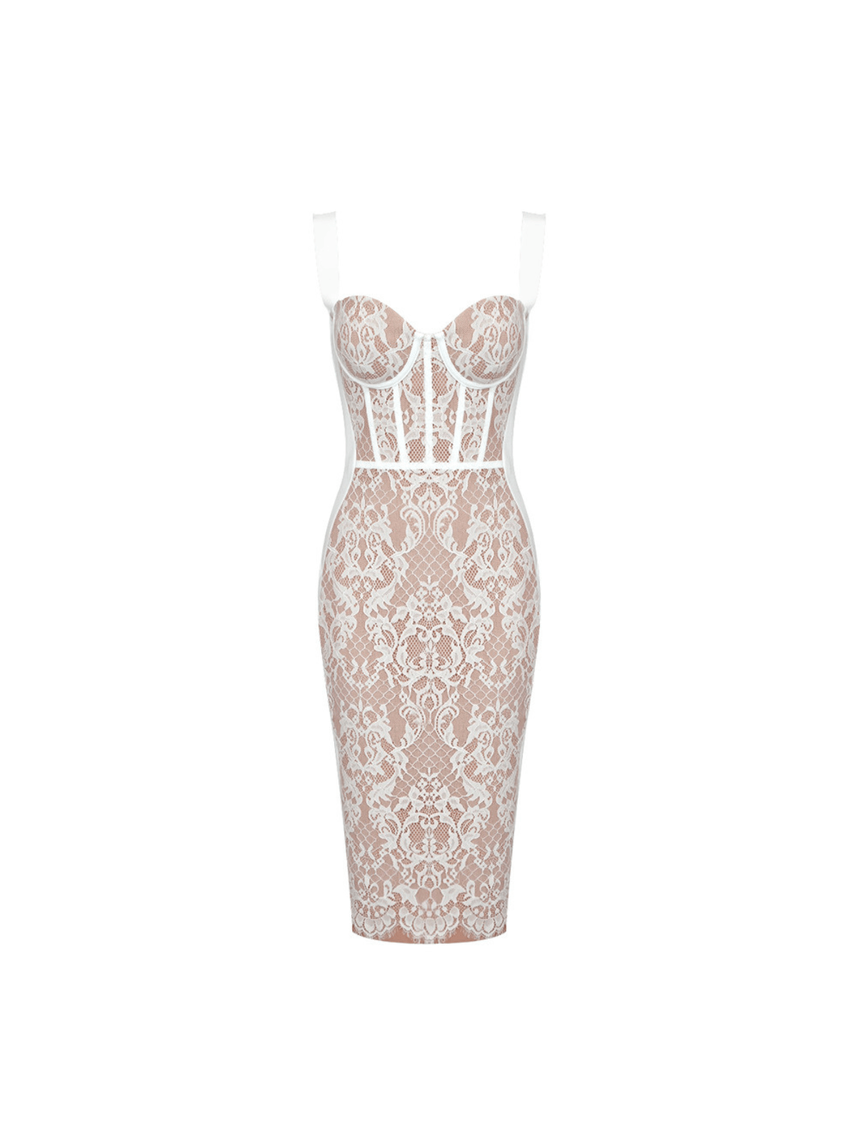 Finbar Patchwork Lace Bandage Dress In White - Mew Mews