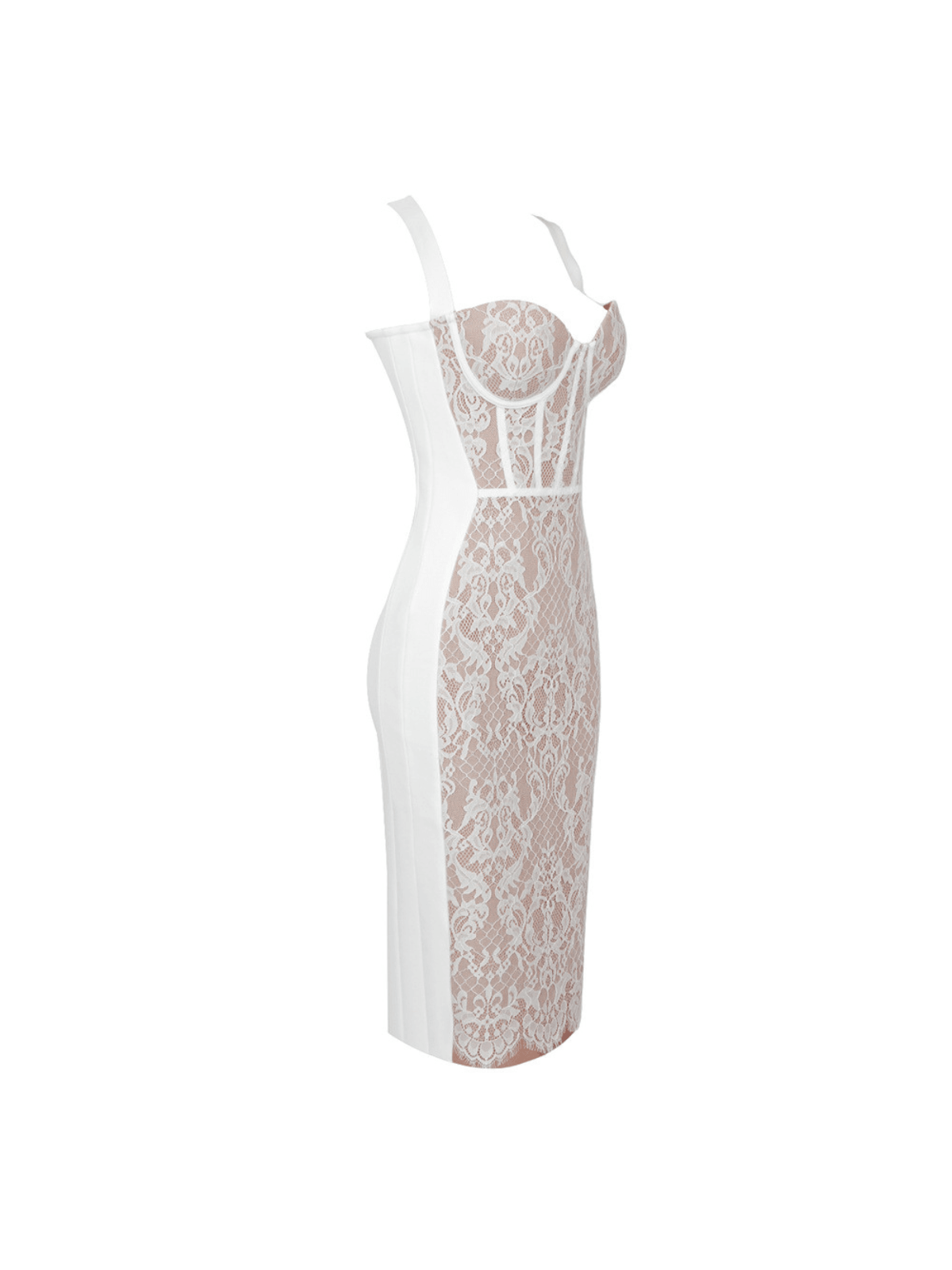 Finbar Patchwork Lace Bandage Dress In White - Mew Mews