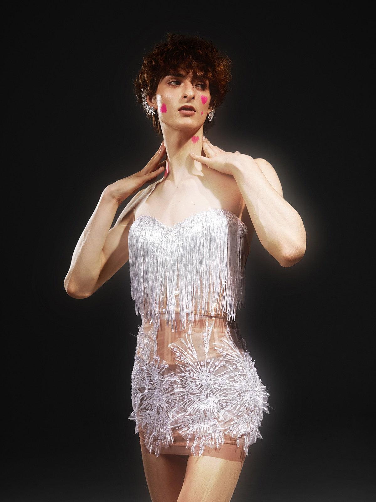 Gadiel Strapless Sequin Corset Mesh Dress - Mew Mews