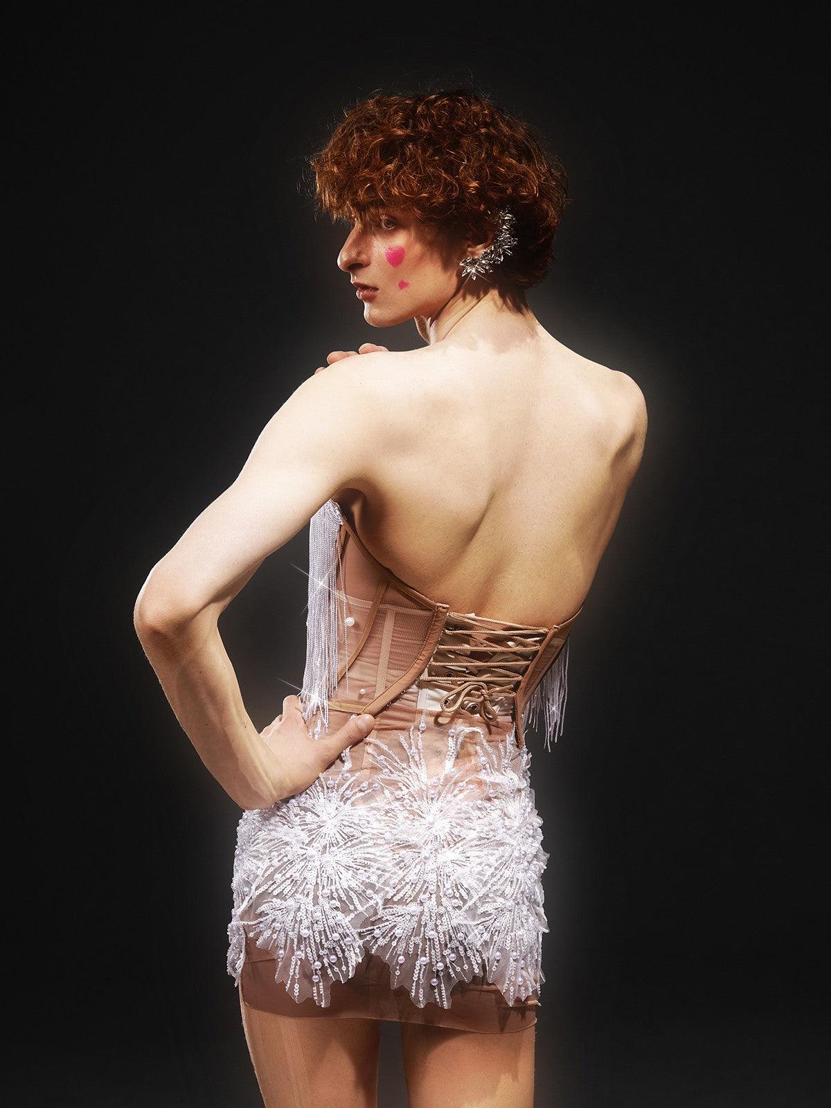 Gadiel Strapless Sequin Corset Mesh Dress - Mew Mews