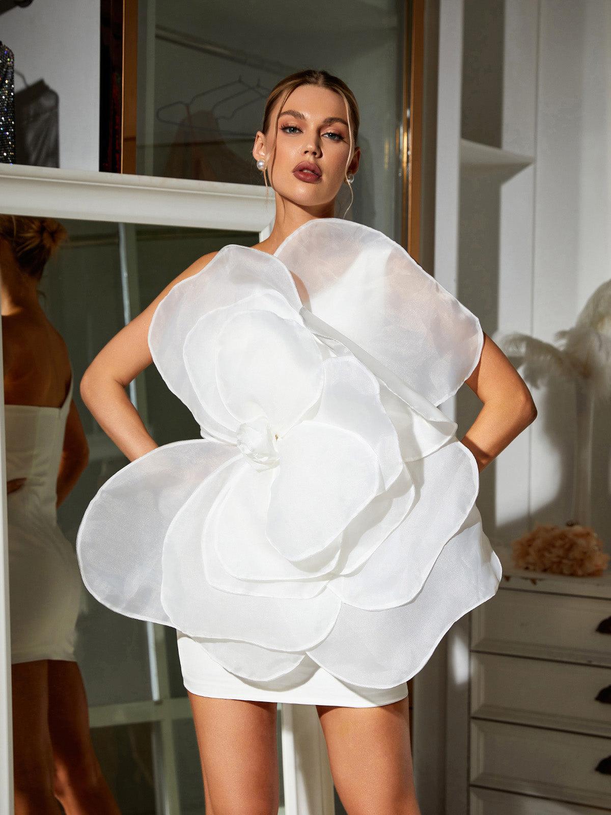 Gannon One Shoulder Flower Mini Dress - Mew Mews