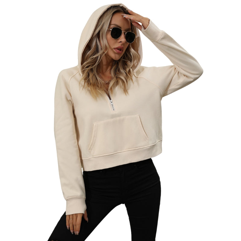 Half Zip Fleece Short Chic Pullover Hoodie-CALLISTARI