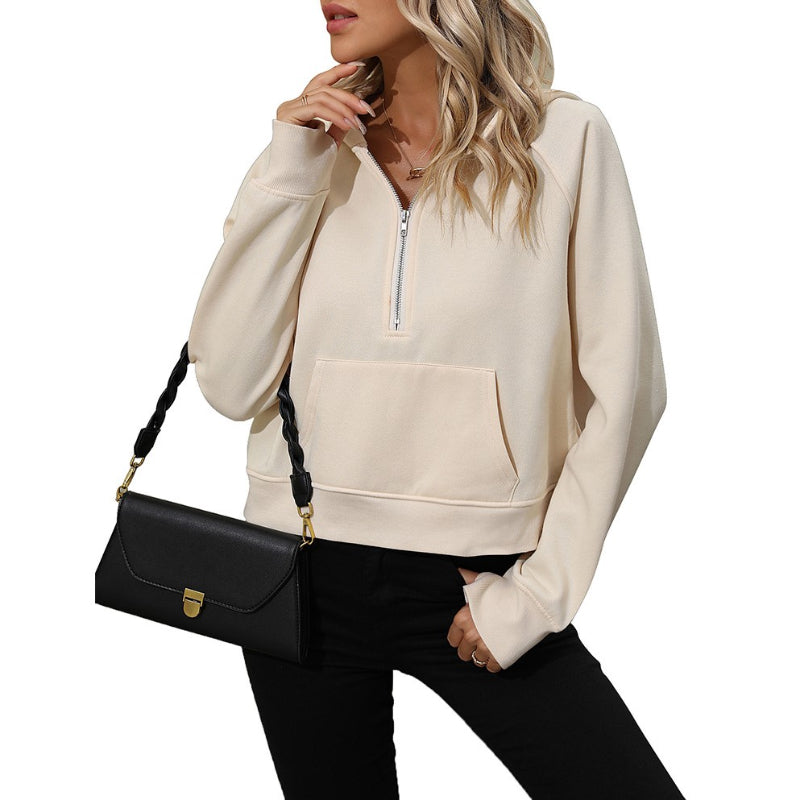 Half Zip Fleece Short Chic Pullover Hoodie-CALLISTARI