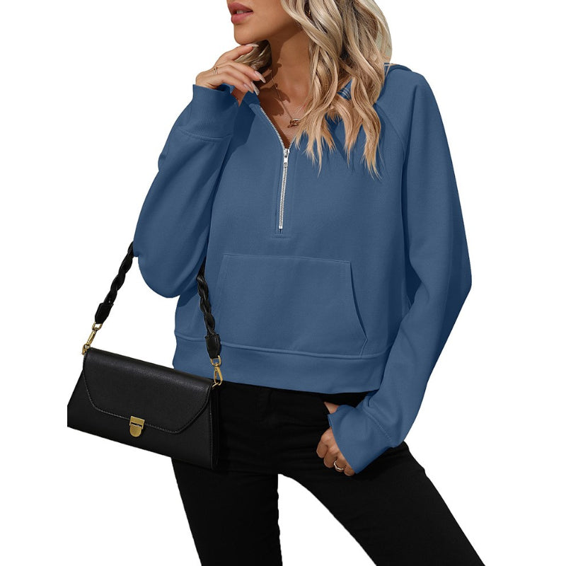 Half Zip Fleece Short Chic Pullover Hoodie-CALLISTARI